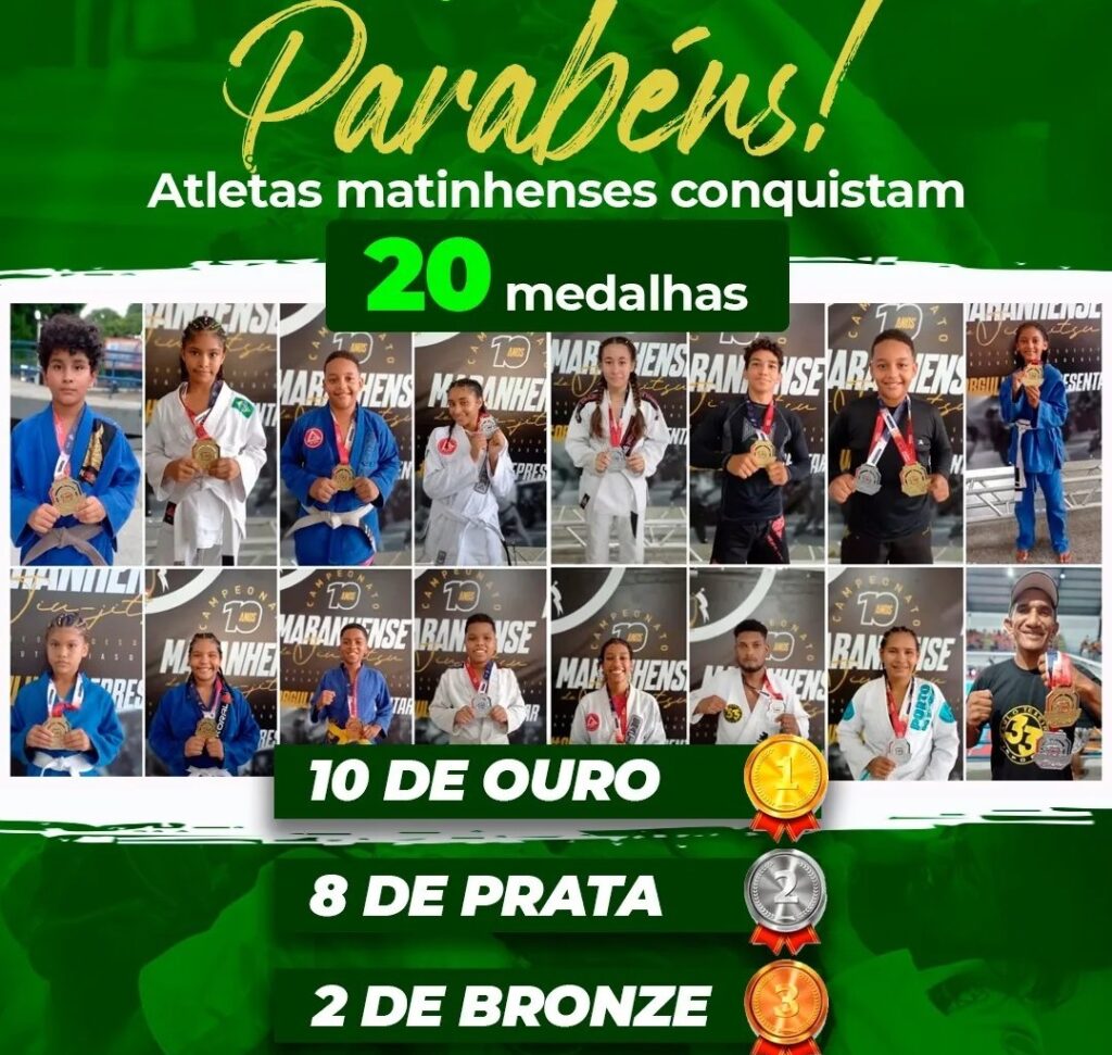 Atletas de Matinha conquistam 20 medalhas no Campeonato Maranhense de Jiu-Jitsu
