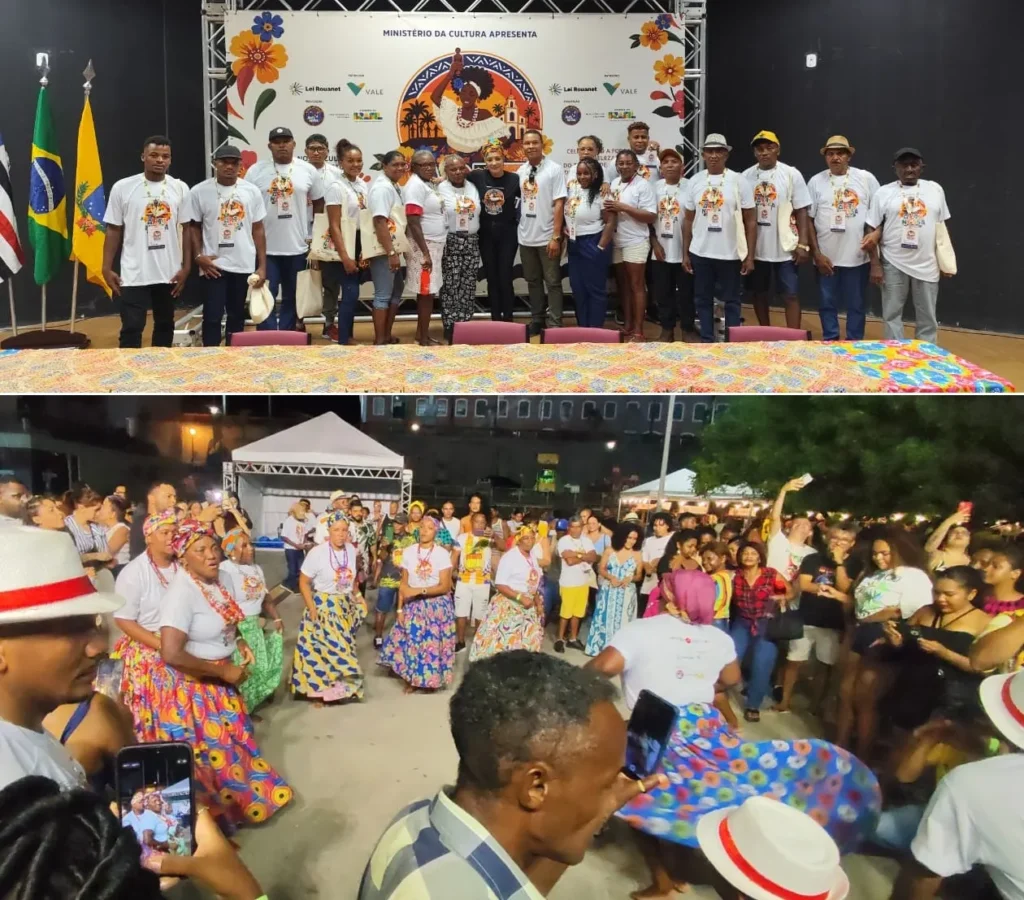 Grupo de tambor de crioula Caprichoso representa Cajapió e a cultura quilombola no Arte Nossa Festival, em São Luís