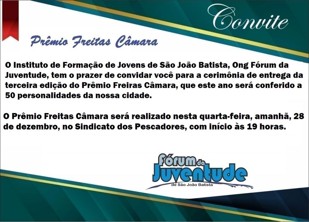Cerimônia de entrega do Prêmio Freitas Câmara será realizada amanhã, 28, no Sindicato dos Pescadores