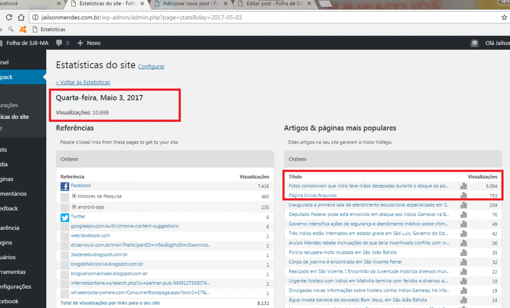 Blog foi visto por mais de 10 mil vezes ontem