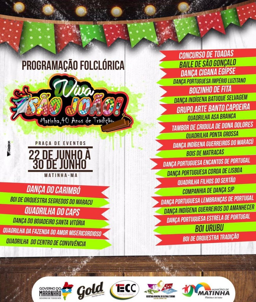 Sai a programação oficial do São João em Matinha, apresentações e shows começam amanhã