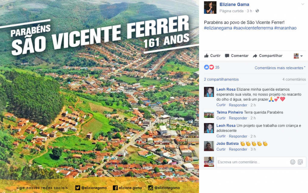 Agora lascou: ao parabenizar São Vicente Ferrer, deputada federal do Maranhão usa foto de Pernambuco