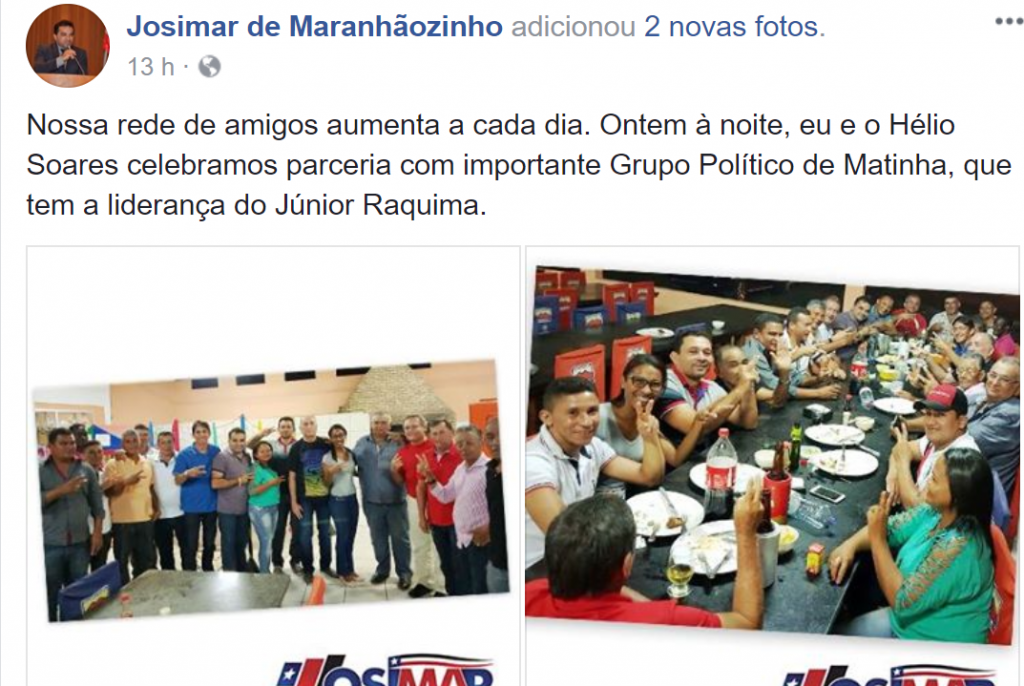 Vai faltar voto: rachada, lideranças da Oposição de Matinha declaram apoio a Josimar do Maranhãozinho