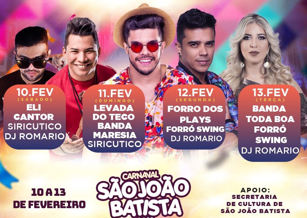 Divulgada a programação oficial do carnaval 2018 em São João Batista