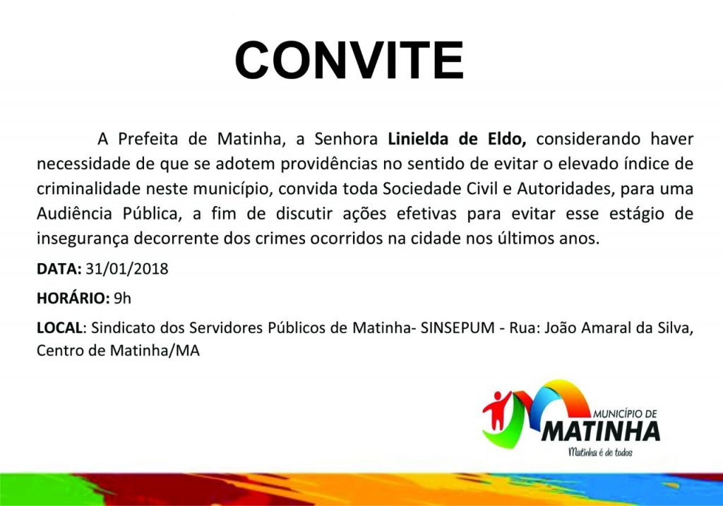 Prefeitura de Matinha realizará nesta quarta-feira audiência para discutir segurança pública