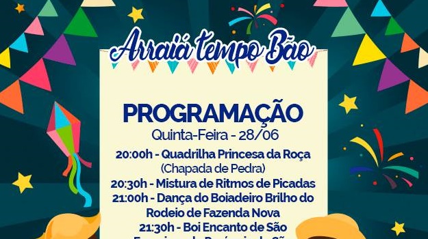 Confiram a programação de hoje do ‘Arraiá Tempo Bão’, em Cajapió