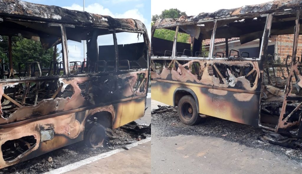 Urgente: micro-ônibus de São João Batista abandonado em São Vicente é incendiado; vejam as imagens