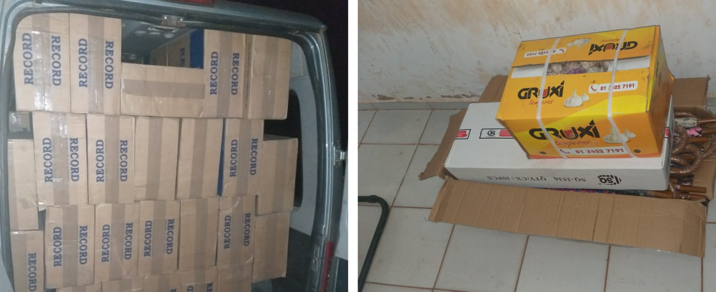 Polícia apreende mercadorias suspeitas de contrabando na MA-014, entre Matinha e Olinda Nova