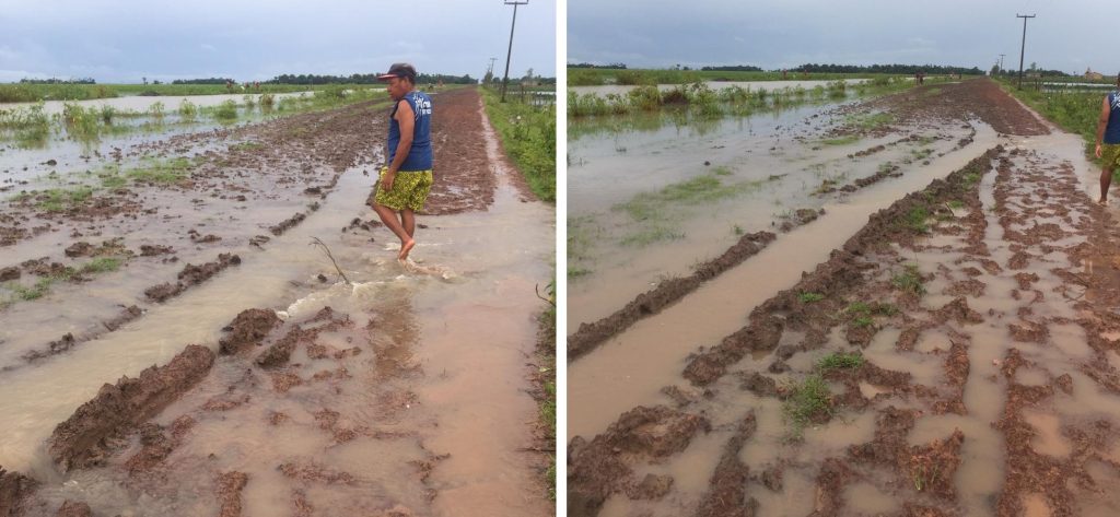 Água transborda na barreira do povoado Raposa e moradores se unem para arrumar trecho, em São João Batista