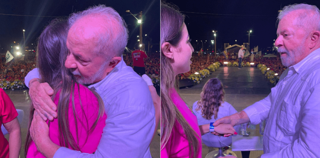 Ao lado de Flávio Dino, candidata a deputada Amanda Gentil derruba fake news sobre participação em comício de Lula